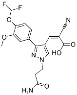 (2Z)-3-[1-(3-Amino-3-oxopropyl)-3-[4-(difluoromethoxy)-3-methoxyphenyl]-1H-pyrazol-4-yl]-2-cyanoacrylic acid 结构式