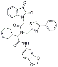 N-(BENZO[D][1,3]DIOXOL-5-YL)-2-(CYCLOHEX-3-ENYL)-2-(2-(2,3-DIOXOINDOLIN-1-YL)-N-((4-PHENYLTHIAZOL-2-YL)METHYL)ACETAMIDO)ACETAMIDE 结构式