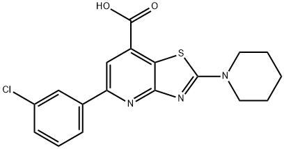 5-(3-氯苯基)-2-(哌啶-1-基)-[1,3]噻唑并[4,5-B]吡啶-7-羧酸 结构式