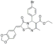 (Z)-ETHYL 2-(BENZO[D][1,3]DIOXOL-5-YLMETHYLENE)-5-(4-BROMOPHENYL)-7-METHYL-3-OXO-3,5-DIHYDRO-2H-THIAZOLO[3,2-A]PYRIMIDINE-6-CARBOXYLATE 结构式