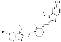 3-Ethyl-2-[(E)-2-(3-((E)-2-[3-ethyl-5-hydroxy-1,3-benzothiazol-2(3H)-ylidene]ethylidene)-2-methyl-1-cyclohexen-1-yl)ethenyl]-5-hydroxy-1,3-benzothiazol-3-ium iodide 结构式