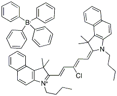 1H-BENZ[E]INDOLIUM, 3-BUTYL-2-[5-(3-BUTYL-1,3-DIHYDRO-1,1-DIMETHYL-2H-BENZ[E]INDOL-2-YLIDENE)-3-CHLORO-1,3-PENTADIENYL]-1,1-DIMETHYL-, TETRAPHENYLBORATE(1-) 结构式