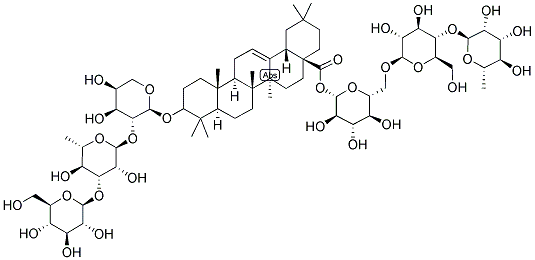 Oleanolic acid-3-O-beta-D-glucopyranosyl (1->3)-alpha-L-rhamnopyranosyl (1->2)-alpha-L-arabinopyranosyl-28-O-alpha-L-rhamnopyranosyl-(1->4)-beta-D-glucopyranosyl (1->6)-beta-D-glucopyranosyl ester 结构式