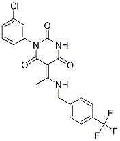 (5E)-1-(3-CHLOROPHENYL)-5-(1-{[4-(TRIFLUOROMETHYL)BENZYL]AMINO}ETHYLIDENE)PYRIMIDINE-2,4,6(1H,3H,5H)-TRIONE 结构式