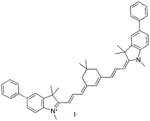 2-((E)-3-(5,5-Dimethyl-3-[(E)-3-(1,3,3-trimethyl-5-phenyl-1,3-dihydro-2H-indol-2-ylidene)-1-propenyl]-2-cyclohexen-1-ylidene)-1-propenyl)-1,3,3-trimethyl-5-phenyl-3H-indolium iodide 结构式