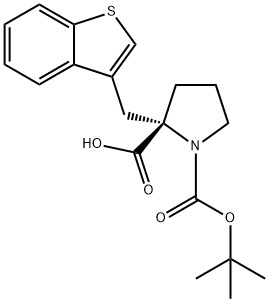 (S)-2-(苯并[B]噻吩-3-基甲基)-1-(叔丁氧基羰基)吡咯烷-2-羧酸 结构式