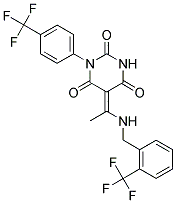 (5E)-5-(1-{[2-(TRIFLUOROMETHYL)BENZYL]AMINO}ETHYLIDENE)-1-[4-(TRIFLUOROMETHYL)PHENYL]PYRIMIDINE-2,4,6(1H,3H,5H)-TRIONE 结构式