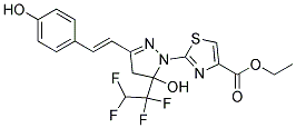 ETHYL 2-[5-HYDROXY-3-[(E)-2-(4-HYDROXYPHENYL)VINYL]-5-(1,1,2,2-TETRAFLUOROETHYL)-4,5-DIHYDRO-1H-PYRAZOL-1-YL]-1,3-THIAZOLE-4-CARBOXYLATE 结构式