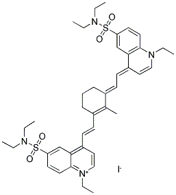 6-[(DIETHYLAMINO)SULFONYL]-4-[(E)-2-(3-((E)-2-[6-[(DIETHYLAMINO)SULFONYL]-1-ETHYL-4(1H)-QUINOLINYLIDENE]ETHYLIDENE)-2-METHYL-1-CYCLOHEXEN-1-YL)ETHENYL]-1-ETHYLQUINOLINIUM IODIDE 结构式