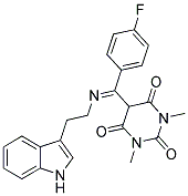 5-((4-FLUOROPHENYL){[2-(1H-INDOL-3-YL)ETHYL]IMINO}METHYL)-1,3-DIMETHYL-2,4,6(1H,3H,5H)-PYRIMIDINETRIONE 结构式
