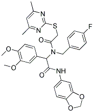 N-(BENZO[D][1,3]DIOXOL-5-YL)-2-(3,4-DIMETHOXYPHENYL)-2-(2-(4,6-DIMETHYLPYRIMIDIN-2-YLTHIO)-N-(4-FLUOROBENZYL)ACETAMIDO)ACETAMIDE 结构式
