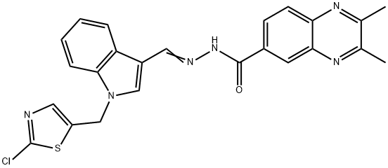 N'-((Z)-(1-[(2-CHLORO-1,3-THIAZOL-5-YL)METHYL]-1H-INDOL-3-YL)METHYLIDENE)-2,3-DIMETHYL-6-QUINOXALINECARBOHYDRAZIDE 结构式