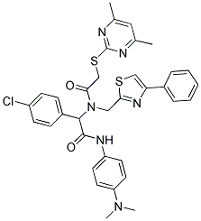 2-(4-CHLOROPHENYL)-N-(4-(DIMETHYLAMINO)PHENYL)-2-(2-(4,6-DIMETHYLPYRIMIDIN-2-YLTHIO)-N-((4-PHENYLTHIAZOL-2-YL)METHYL)ACETAMIDO)ACETAMIDE 结构式