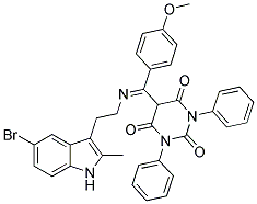 (E)-5-((2-(5-BROMO-2-METHYL-1H-INDOL-3-YL)ETHYLIMINO)(4-METHOXYPHENYL)METHYL)-1,3-DIPHENYLPYRIMIDINE-2,4,6(1H,3H,5H)-TRIONE 结构式