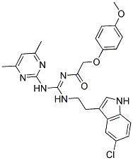 (E)-N-((2-(5-Chloro-1H-indol-3-yl)ethylamino)(4,6-dimethylpyrimidin-2-ylamino)methylene)-2-(4-methoxyphenoxy)acetamide 结构式