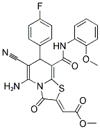 (Z)-METHYL 2-(5-AMINO-6-CYANO-7-(4-FLUOROPHENYL)-8-(2-METHOXYPHENYLCARBAMOYL)-3-OXO-3H-THIAZOLO[3,2-A]PYRIDIN-2(7H)-YLIDENE)ACETATE 结构式