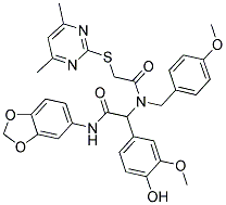 N-(BENZO[D][1,3]DIOXOL-5-YL)-2-(2-(4,6-DIMETHYLPYRIMIDIN-2-YLTHIO)-N-(4-METHOXYBENZYL)ACETAMIDO)-2-(4-HYDROXY-3-METHOXYPHENYL)ACETAMIDE 结构式