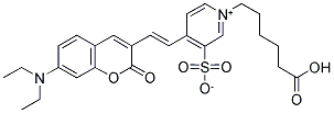 6-[4-(7-DIETHYLAMINO-2-OXO-1-BENZOPYRAN-3-YLVINYL)-3-SULFONATOPYRIDINIO]HEXANOIC ACID 结构式