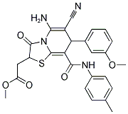 METHYL 2-(5-AMINO-6-CYANO-7-(3-METHOXYPHENYL)-3-OXO-8-(P-TOLYLCARBAMOYL)-3,7-DIHYDRO-2H-THIAZOLO[3,2-A]PYRIDIN-2-YL)ACETATE 结构式