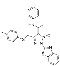 (E)-4-(1-(P-TOLUIDINO)ETHYLIDENE)-1-(BENZO[D]THIAZOL-2-YL)-3-(P-TOLYLTHIOMETHYL)-1H-PYRAZOL-5(4H)-ONE 结构式