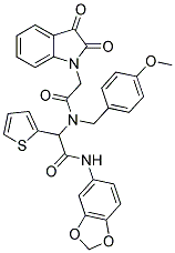 N-(BENZO[D][1,3]DIOXOL-5-YL)-2-(2-(2,3-DIOXOINDOLIN-1-YL)-N-(4-METHOXYBENZYL)ACETAMIDO)-2-(THIOPHEN-2-YL)ACETAMIDE 结构式