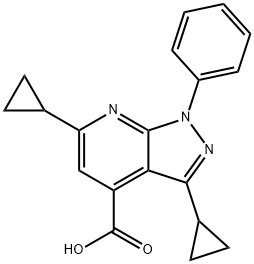 3,6-二环丙基-1-苯基-4-吡唑并[5,4-B]吡啶羧酸 结构式