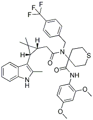N-(2,4-DIMETHOXYPHENYL)-4-(2-((1R,3S)-2,2-DIMETHYL-3-(2-METHYL-1H-INDOL-3-YL)CYCLOPROPYL)-N-(4-(TRIFLUOROMETHYL)BENZYL)ACETAMIDO)-TETRAHYDRO-2H-THIOPYRAN-4-CARBOXAMIDE 结构式