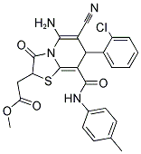 METHYL 2-(5-AMINO-7-(2-CHLOROPHENYL)-6-CYANO-3-OXO-8-(P-TOLYLCARBAMOYL)-3,7-DIHYDRO-2H-THIAZOLO[3,2-A]PYRIDIN-2-YL)ACETATE 结构式
