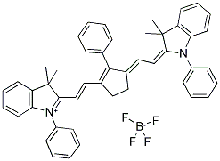 2-((E)-2-(3-[(E)-2-(3,3-Dimethyl-1-phenyl-1,3-dihydro-2H-indol-2-ylidene)ethylidene]-2-phenyl-1-cyclopenten-1-yl)ethenyl)-3,3-dimethyl-1-phenyl-3H-indolium tetrafluoroborate 结构式