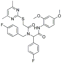 N-(2,4-DIMETHOXYPHENYL)-2-(2-(4,6-DIMETHYLPYRIMIDIN-2-YLTHIO)-N-(4-FLUOROBENZYL)ACETAMIDO)-2-(4-FLUOROPHENYL)ACETAMIDE 结构式