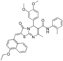 (Z)-5-(3,4-DIMETHOXYPHENYL)-2-((4-ETHOXYNAPHTHALEN-1-YL)METHYLENE)-7-METHYL-3-OXO-N-O-TOLYL-3,5-DIHYDRO-2H-THIAZOLO[3,2-A]PYRIMIDINE-6-CARBOXAMIDE 结构式