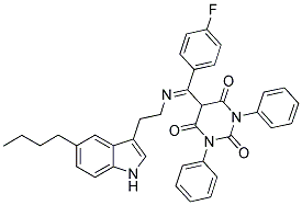 (E)-5-((2-(5-BUTYL-1H-INDOL-3-YL)ETHYLIMINO)(4-FLUOROPHENYL)METHYL)-1,3-DIPHENYLPYRIMIDINE-2,4,6(1H,3H,5H)-TRIONE 结构式