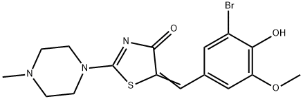 (5Z)-5-(3-BROMO-4-HYDROXY-5-METHOXYBENZYLIDENE)-2-(4-METHYLPIPERAZIN-1-YL)-1,3-THIAZOL-4(5H)-ONE 结构式