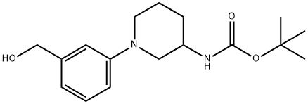 1-(3-Hydroxymethyl-phenyl)-piperidin-3-carbamic acid tert-butyl ester 结构式