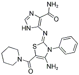 5-{[(2Z)-4-Amino-3-phenyl-5-(piperidin-1-ylcarbonyl)-1,3-thiazol-2(3H)-ylidene]amino}-1H-imidazole-4-carboxamide 结构式