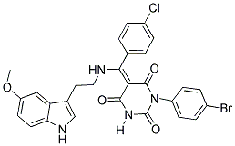 (E)-1-(4-BROMOPHENYL)-5-((4-CHLOROPHENYL)(2-(5-METHOXY-1H-INDOL-3-YL)ETHYLAMINO)METHYLENE)PYRIMIDINE-2,4,6(1H,3H,5H)-TRIONE 结构式