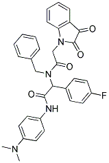 N-BENZYL-N-(2-(4-(DIMETHYLAMINO)PHENYLAMINO)-1-(4-FLUOROPHENYL)-2-OXOETHYL)-2-(2,3-DIOXOINDOLIN-1-YL)ACETAMIDE 结构式