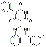 5-{(Z)-ANILINO[(3-METHYLBENZYL)AMINO]METHYLIDENE}-1-(2-FLUOROPHENYL)-2,4,6(1H,3H)-PYRIMIDINETRIONE 结构式