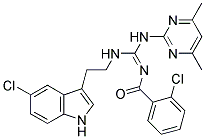 (E)-2-Chloro-N-((2-(5-chloro-1H-indol-3-yl)ethylamino)(4,6-dimethylpyrimidin-2-ylamino)methylene)benzamide 结构式