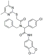 N-(BENZO[D][1,3]DIOXOL-5-YL)-2-(N-BENZYL-2-(4,6-DIMETHYLPYRIMIDIN-2-YLTHIO)ACETAMIDO)-2-(4-CHLOROPHENYL)ACETAMIDE 结构式