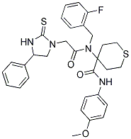 4-(N-(2-Fluorobenzyl)-2-(4-phenyl-2-thioxoimidazolidin-1-yl)acetamido)-N-(4-methoxyphenyl)-tetrahydro-2H-thiopyran-4-carboxamide 结构式