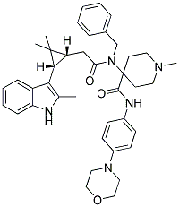 4-(N-BENZYL-2-((1R,3S)-2,2-DIMETHYL-3-(2-METHYL-1H-INDOL-3-YL)CYCLOPROPYL)ACETAMIDO)-1-METHYL-N-(4-MORPHOLINOPHENYL)PIPERIDINE-4-CARBOXAMIDE 结构式