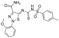 (5Z)-2-(2-METHOXYPHENYL)-5-[({[(4-METHYLPHENYL)SULFONYL]AMINO}CARBONOTHIOYL)IMINO]-2,5-DIHYDRO-1,2,3-THIADIAZOLE-4-CARBOXAMIDE 结构式