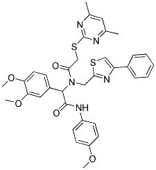 2-(3,4-DIMETHOXYPHENYL)-2-(2-(4,6-DIMETHYLPYRIMIDIN-2-YLTHIO)-N-((4-PHENYLTHIAZOL-2-YL)METHYL)ACETAMIDO)-N-(4-METHOXYPHENYL)ACETAMIDE 结构式