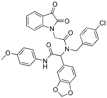 2-(Benzo[d][1,3]dioxol-5-yl)-2-(N-(4-chlorobenzyl)-2-(2,3-dioxoindolin-1-yl)acetamido)-N-(4-methoxyphenyl)acetamide 结构式