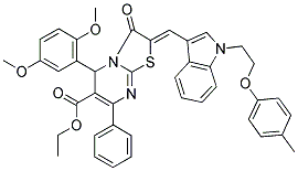 (Z)-Ethyl 5-(2,5-dimethoxyphenyl)-3-oxo-7-phenyl-2-((1-(2-(p-tolyloxy)ethyl)-1H-indol-3-yl)methylene)-3,5-dihydro-2H-thiazolo[3,2-a]pyrimidine-6-carboxylate 结构式
