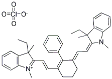 3-Ethyl-2-((E)-2-(3-[(E)-2-(3-ethyl-1,3-dimethyl-1,3-dihydro-2H-indol-2-ylidene)ethylidene]-2-phenyl-1-cyclohexen-1-yl)ethenyl)-1,3-dimethyl-3H-indolium perchlorate 结构式