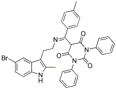 (E)-5-((2-(5-BROMO-2-METHYL-1H-INDOL-3-YL)ETHYLIMINO)(P-TOLYL)METHYL)-1,3-DIPHENYLPYRIMIDINE-2,4,6(1H,3H,5H)-TRIONE 结构式