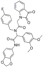 N-(BENZO[D][1,3]DIOXOL-5-YL)-2-(3,4-DIMETHOXYPHENYL)-2-(2-(2,3-DIOXOINDOLIN-1-YL)-N-(4-FLUOROBENZYL)ACETAMIDO)ACETAMIDE 结构式