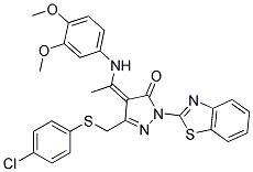 (Z)-1-(BENZO[D]THIAZOL-2-YL)-3-((4-CHLOROPHENYLTHIO)METHYL)-4-(1-(3,4-DIMETHOXYPHENYLAMINO)ETHYLIDENE)-1H-PYRAZOL-5(4H)-ONE 结构式